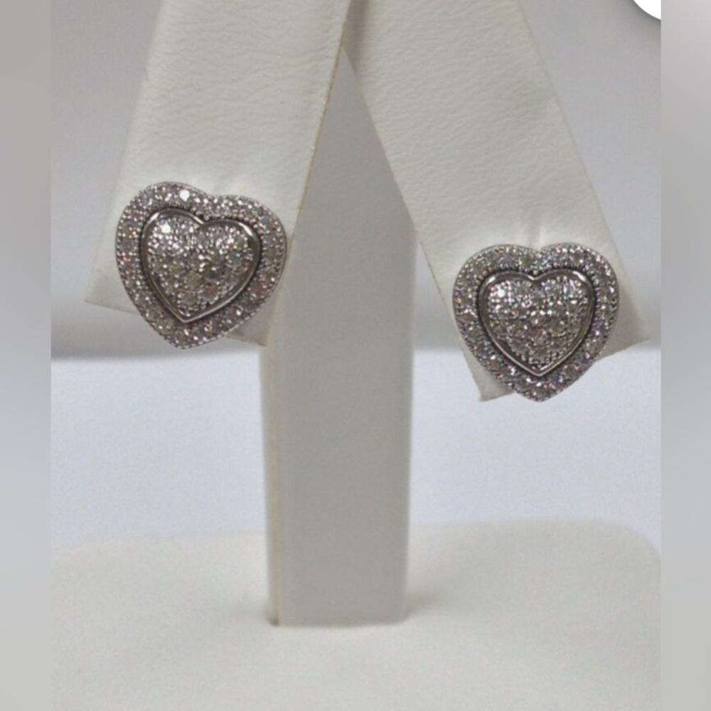 Elegant Pave Heart Earrings w/CZ Stones 925 Sterling Silver
